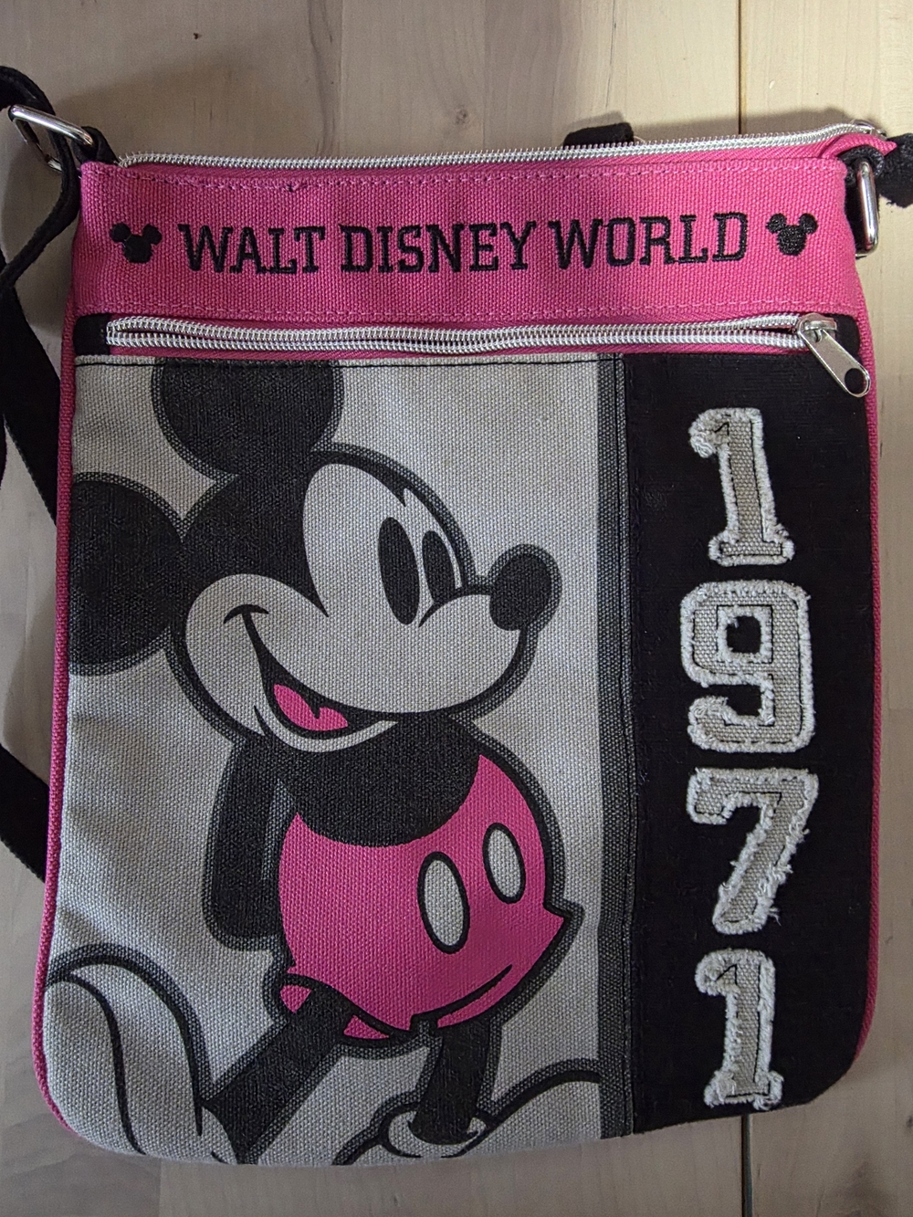 Disney Pink and Black Mickey Canvas Crossbody Bag